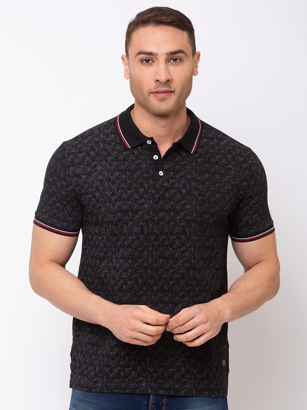 

Status Quo Men Black & french middle red purple Polo Collar Slim Fit T-shirt