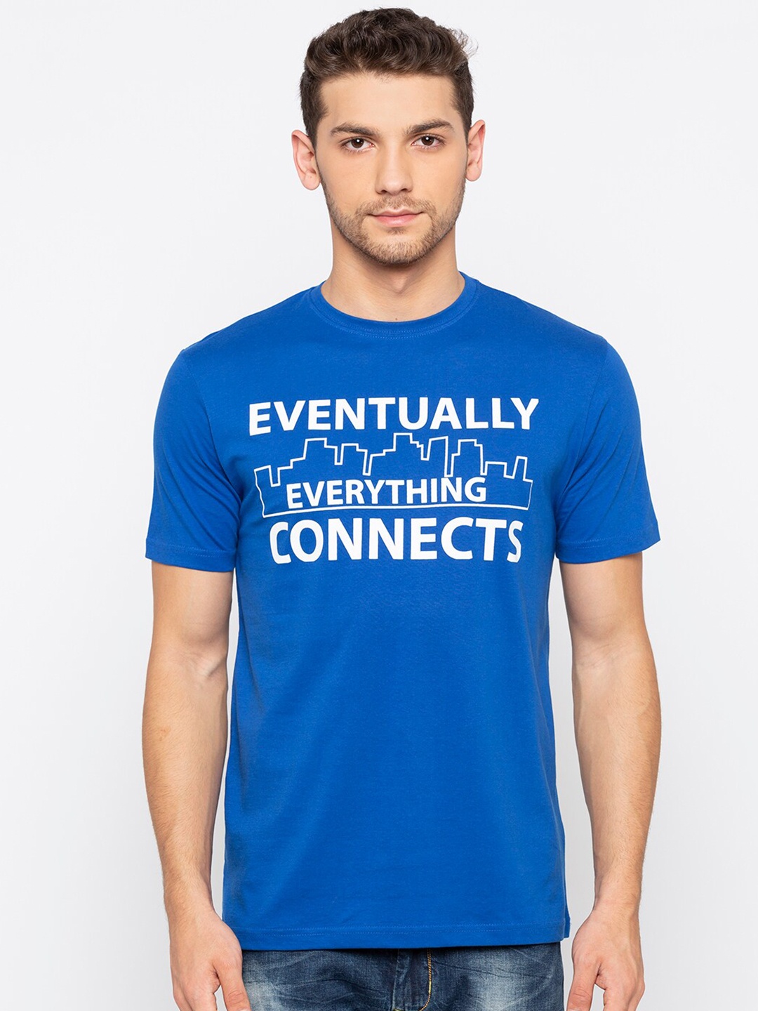

Status Quo Men Blue Typography Printed Slim Fit T-shirt