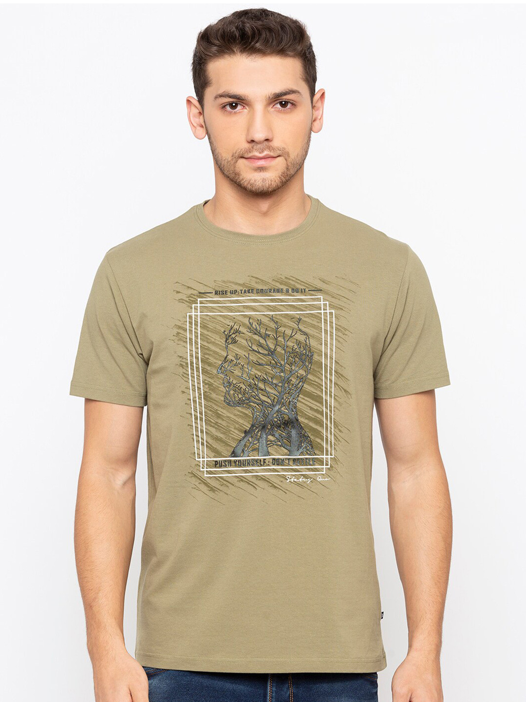 

Status Quo Men Green & starfish Printed Slim Fit T-shirt