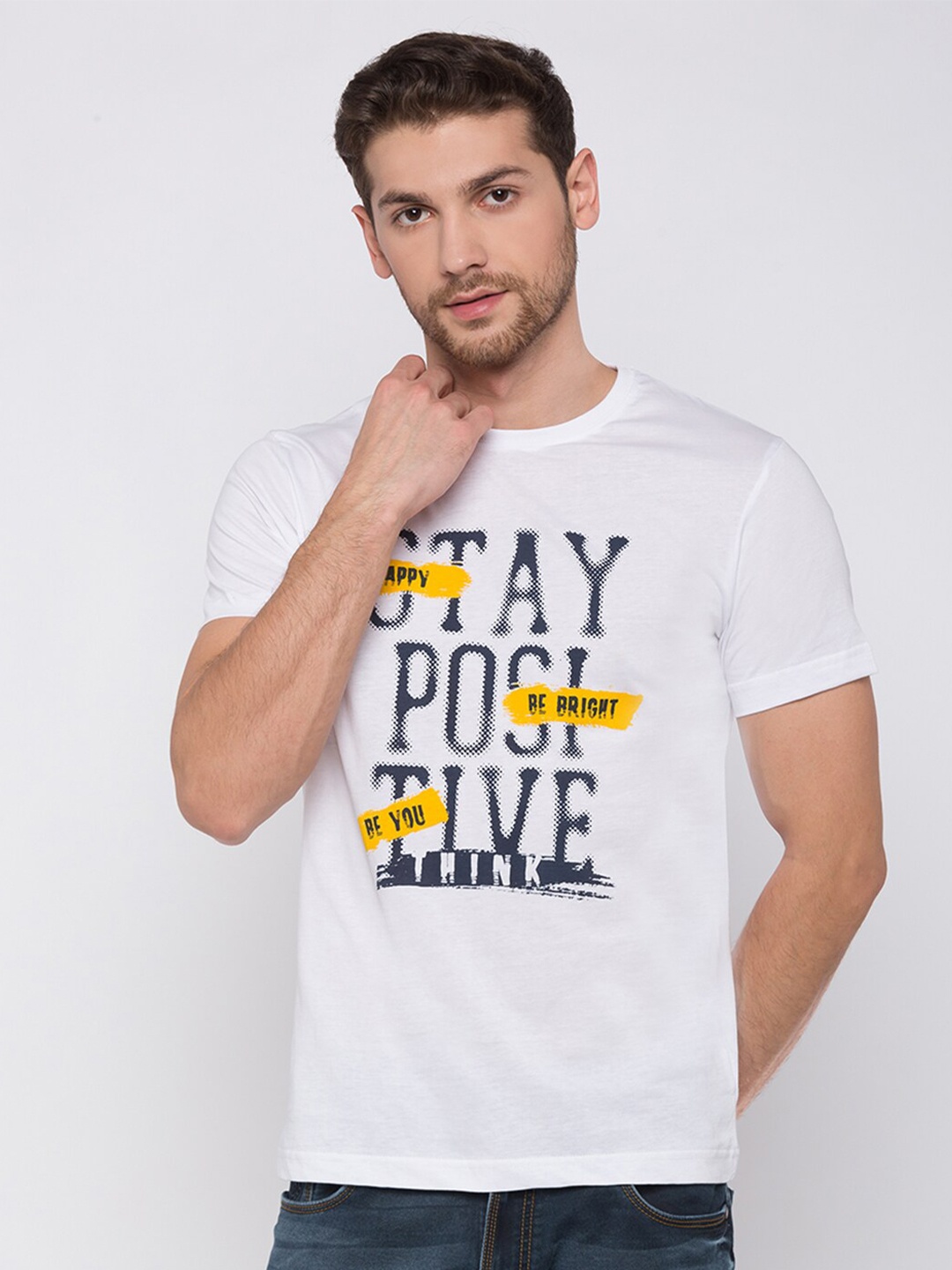 

Status Quo Men White Typography Printed Applique T-shirt