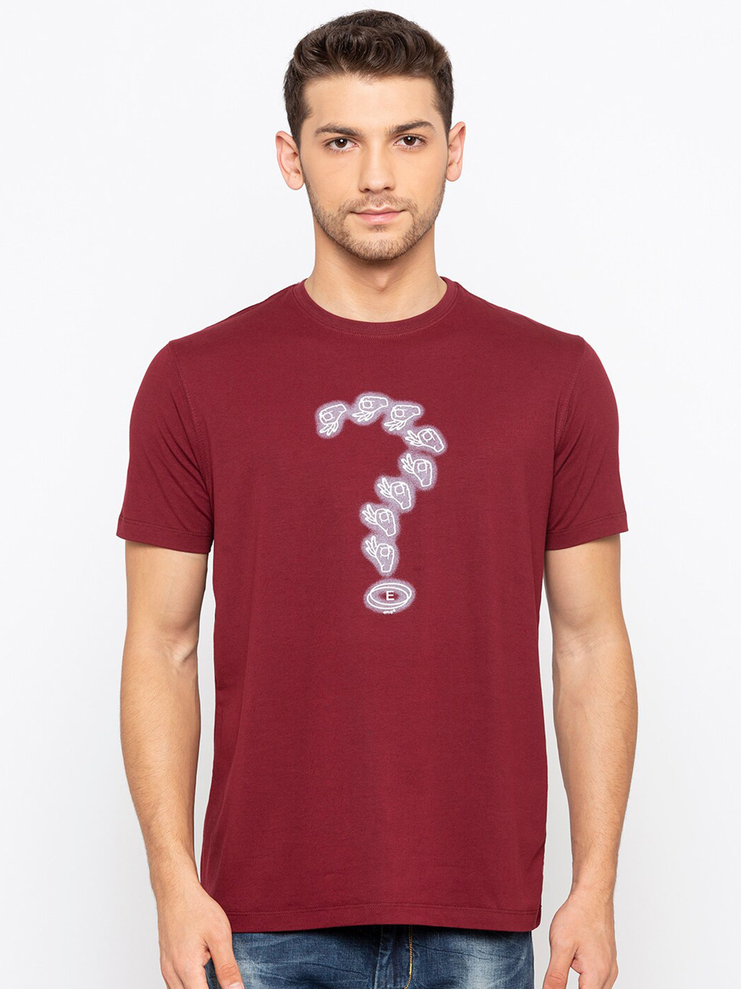 

Status Quo Men Purple & rio red Typography Printed Applique Slim Fit T-shirt