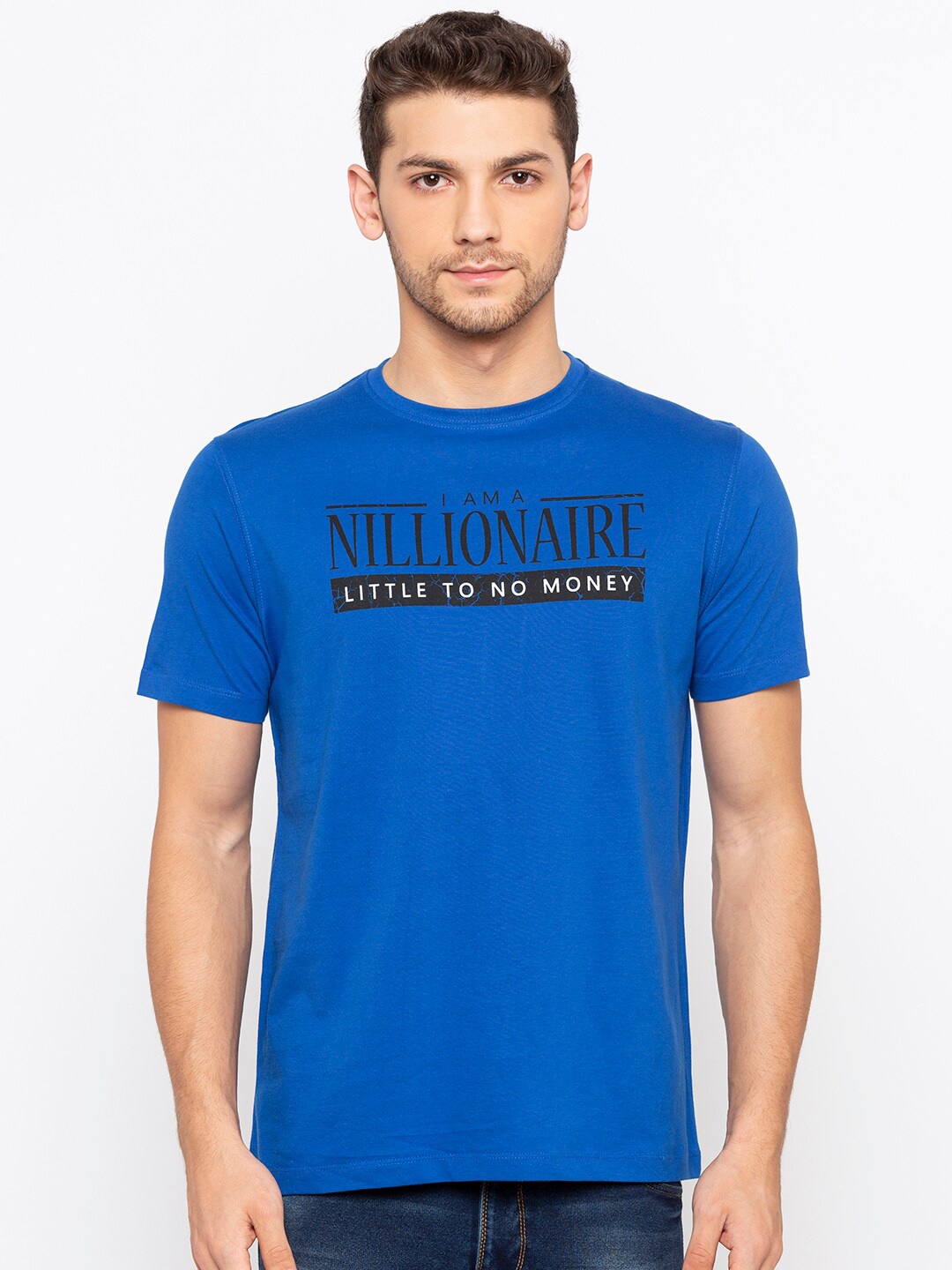 

Status Quo Men Blue Typography Printed Slim Fit T-shirt