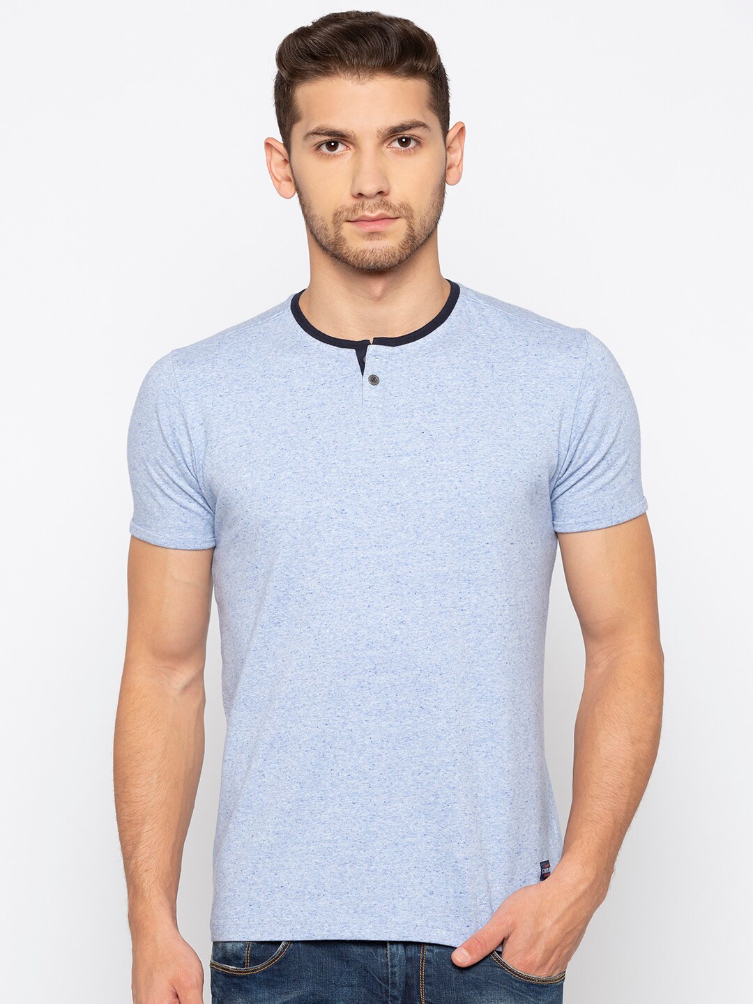 

Status Quo Men Blue & tumbleweed Henley Neck Slim Fit T-shirt