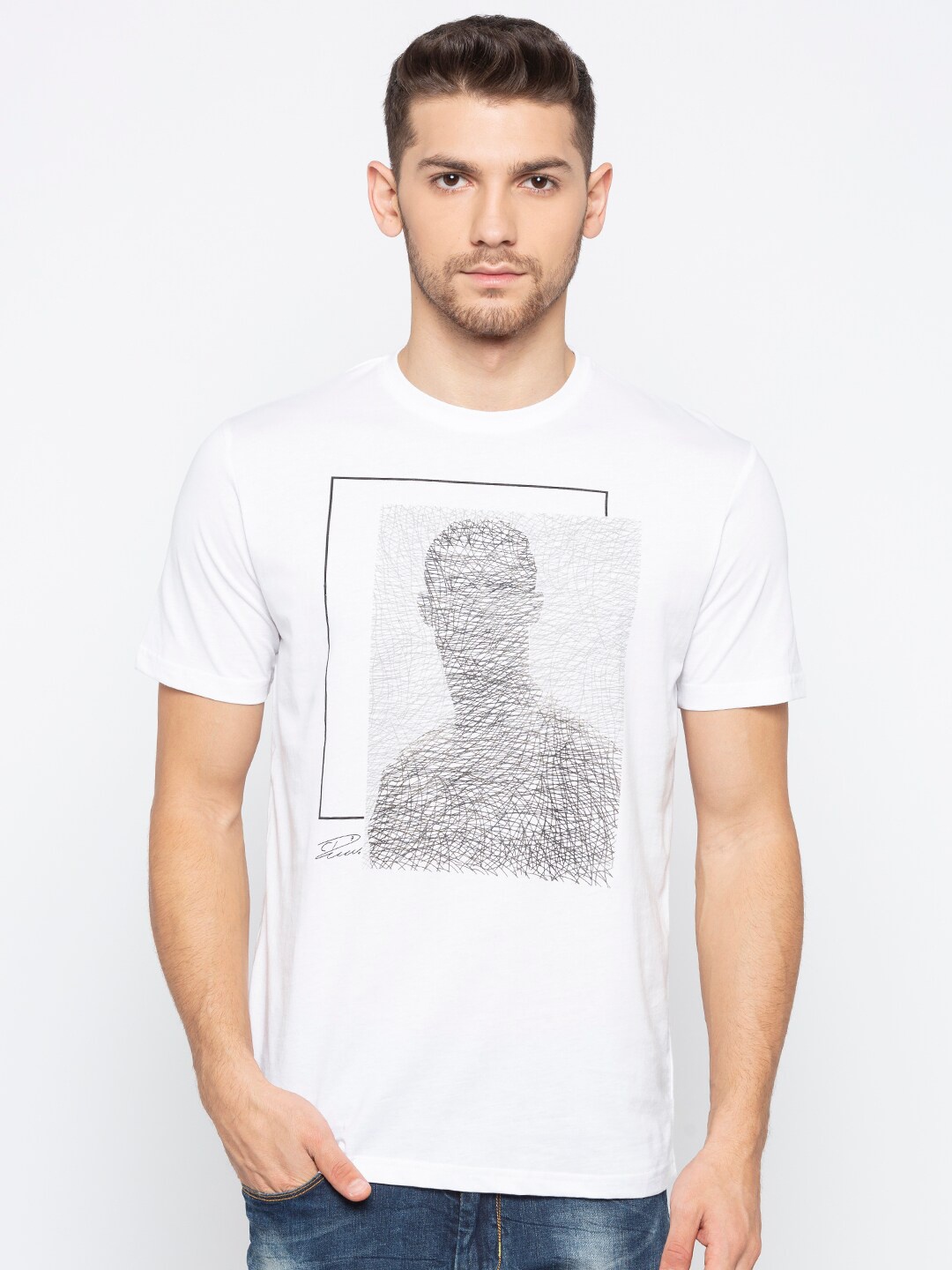 

Status Quo Men White Printed Applique Slim Fit T-shirt