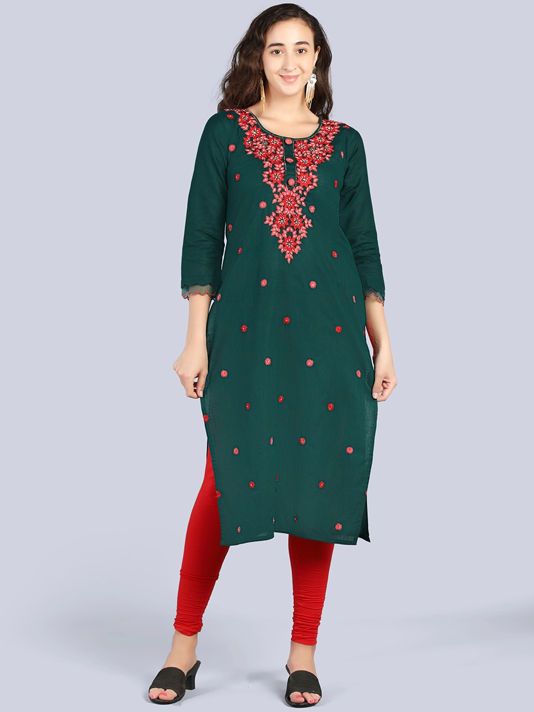 

Pakiza Women Green Geometric Embroidered Flared Sleeves Thread Work Kurta