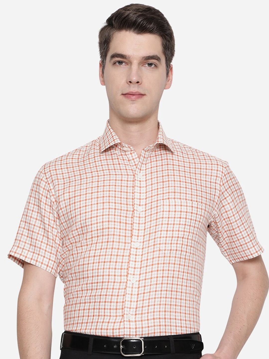 

JADE BLUE Men Rust Grid Tattersall Checks Checked Formal Shirt