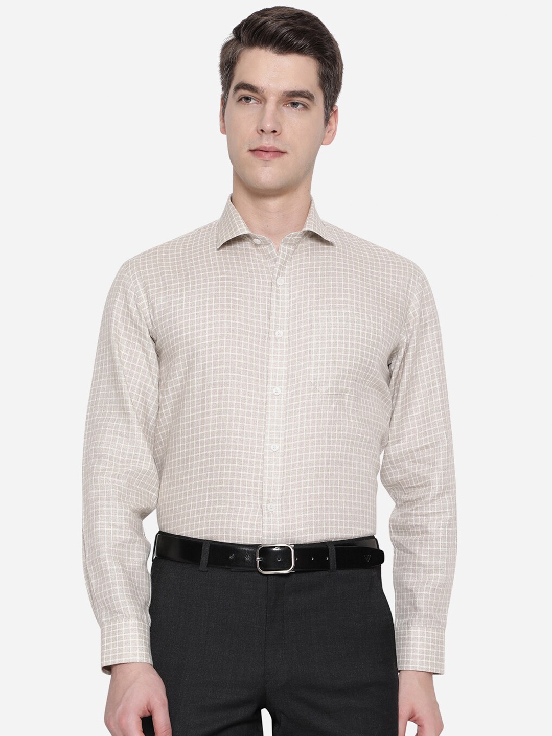 

JADE BLUE Men Beige Checked Formal Shirt