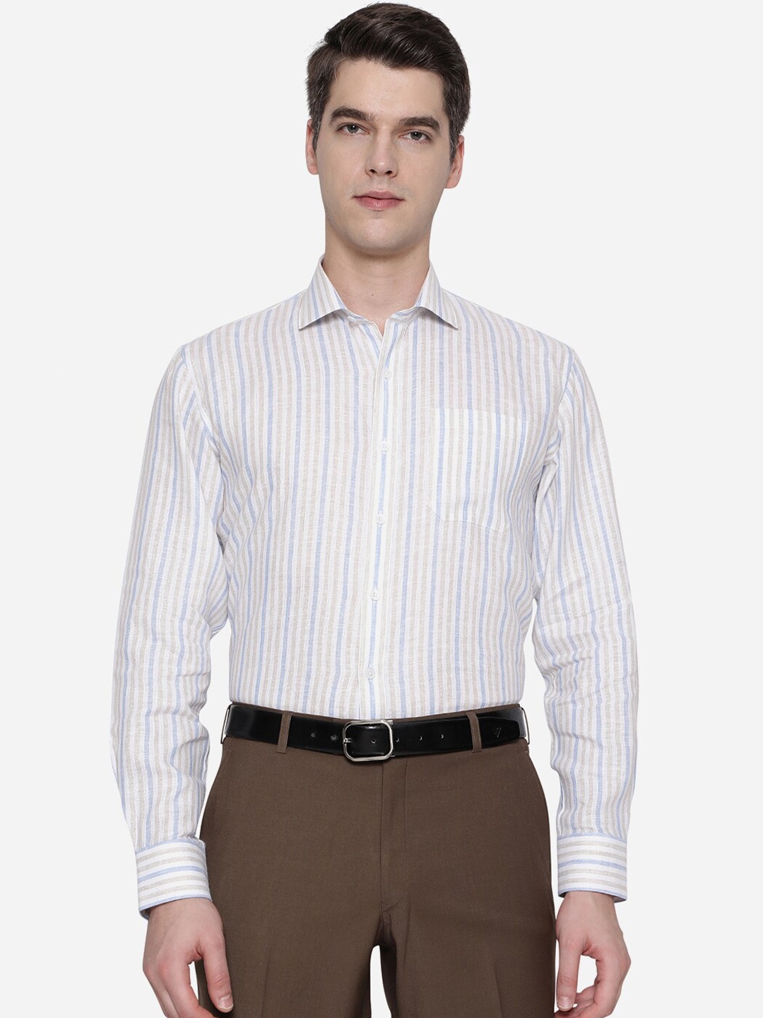 

JADE BLUE Men Beige Striped Formal Shirt