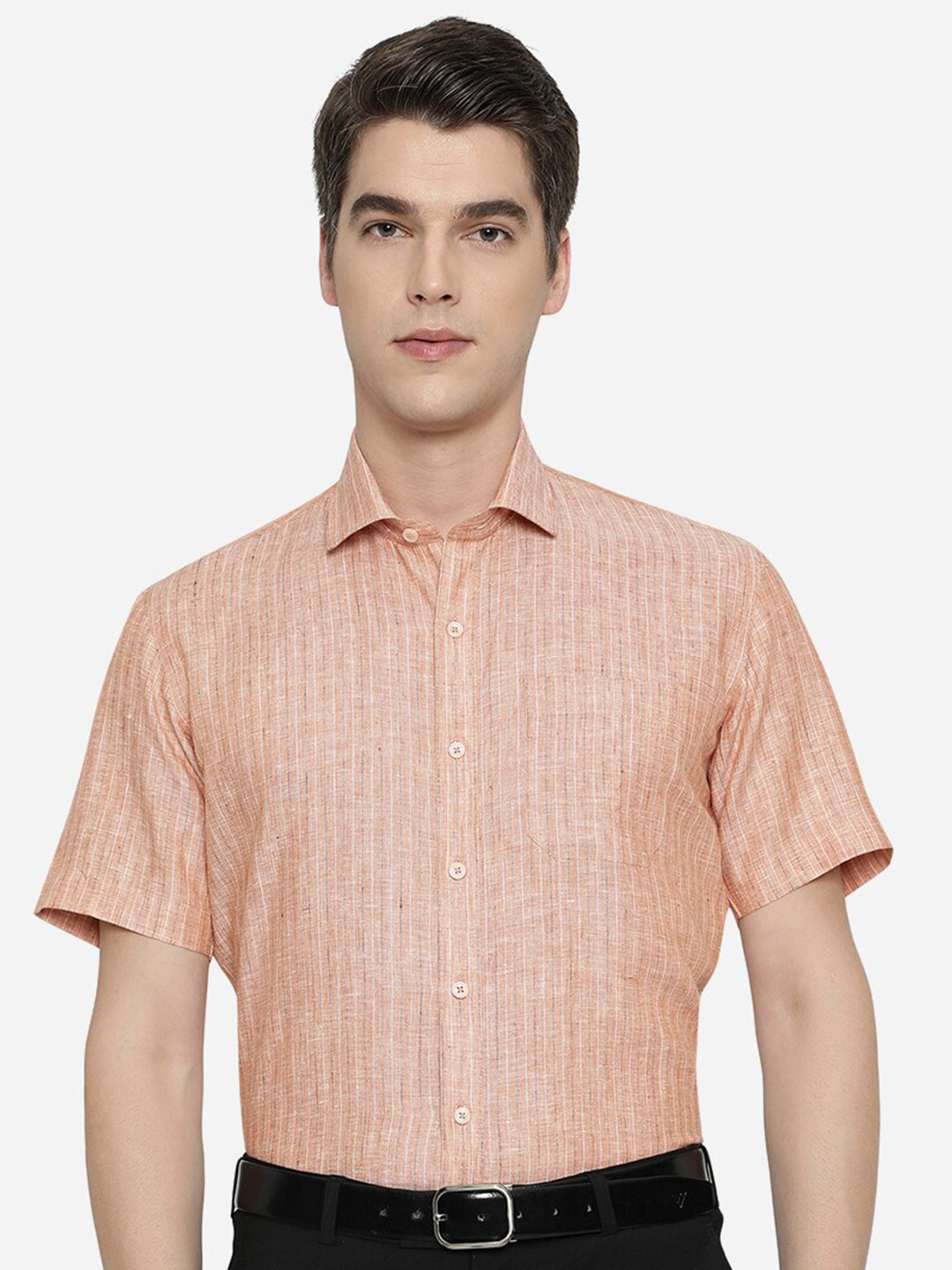 

JADE BLUE Men Peach-Coloured Striped Formal Shirt