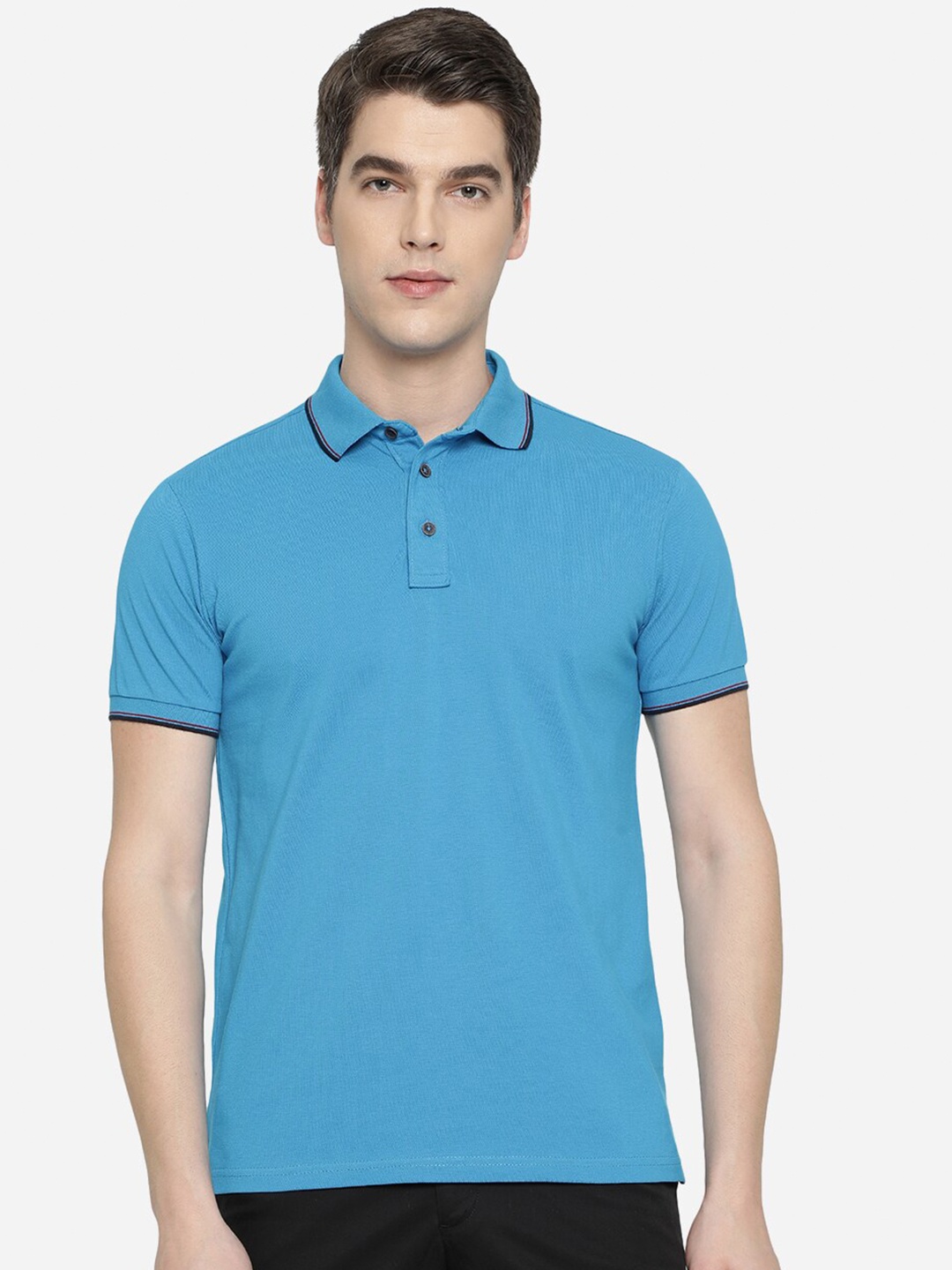 

JADE BLUE Men Blue Polo Collar Slim Fit T-shirt