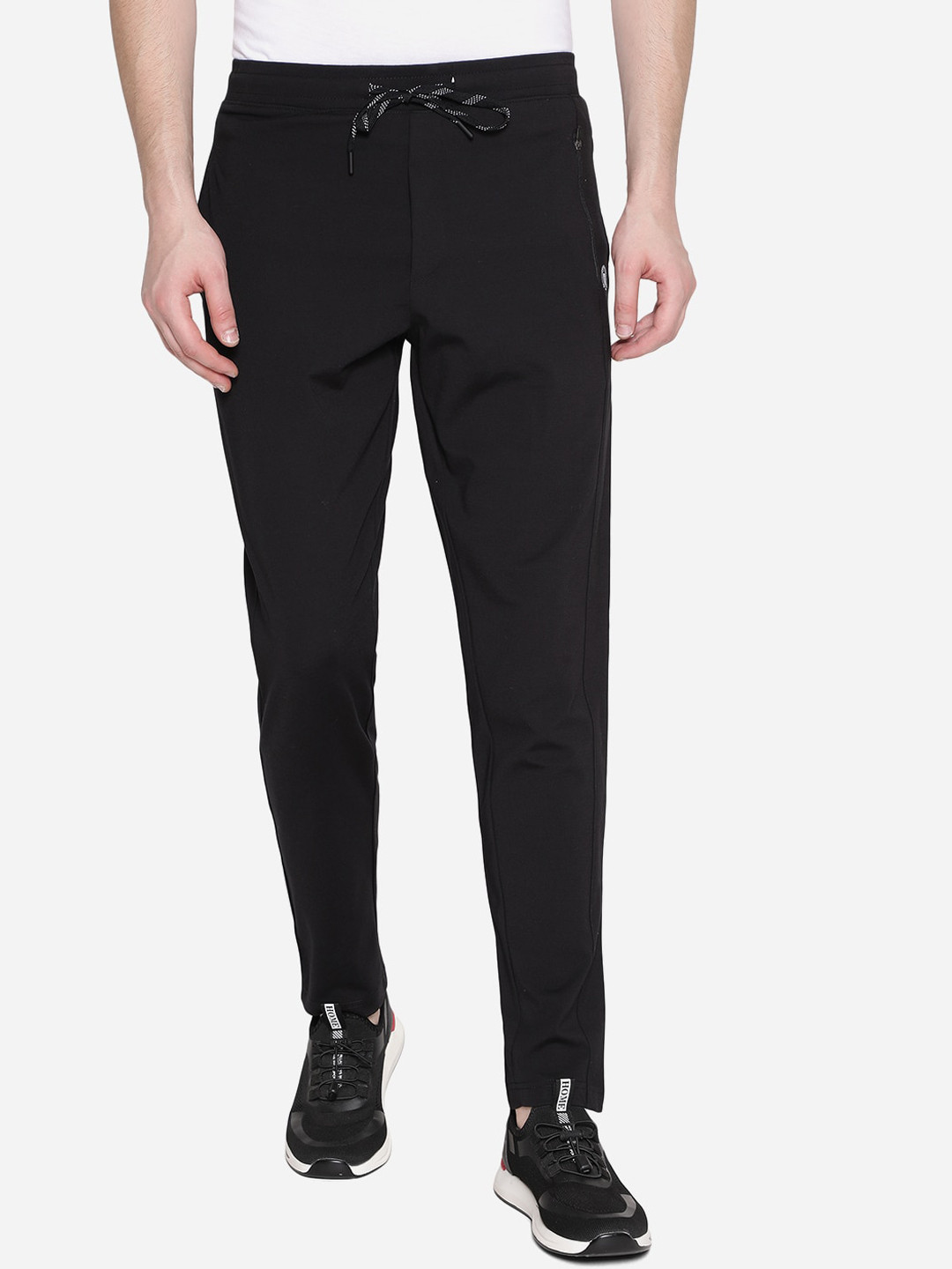 

JADE BLUE Men Black Solid Pure Cotton Track Pants
