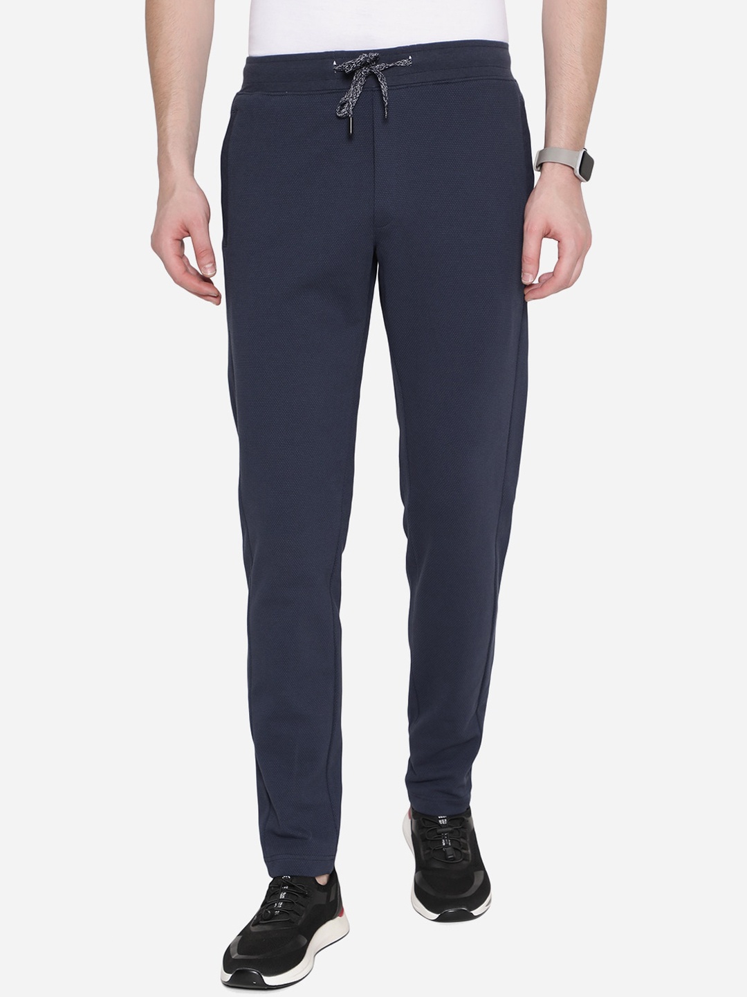 

JADE BLUE Men Navy Blue Solid Slim-Fit Cotton Track Pants