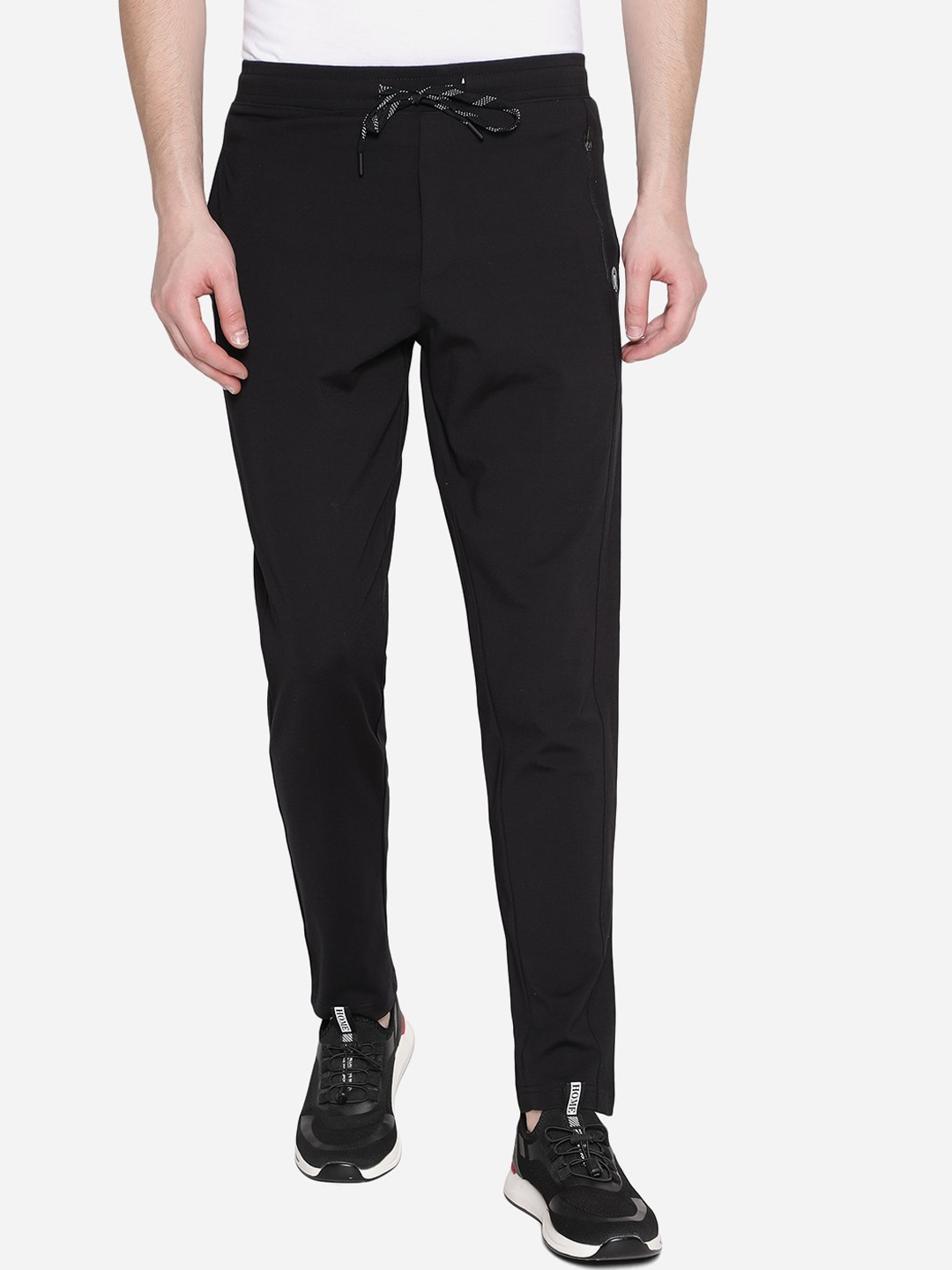 

JADE BLUE Men Black Solid Cotton Track Pants