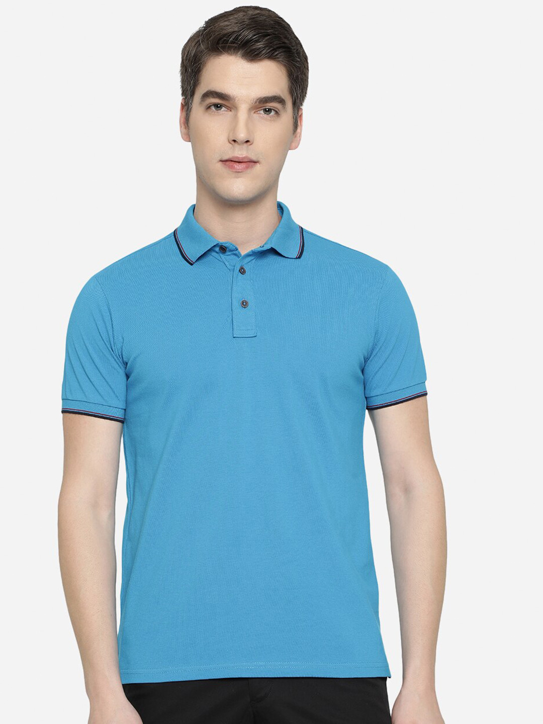 

JADE BLUE Men Blue Polo Collar Slim Fit T-shirt