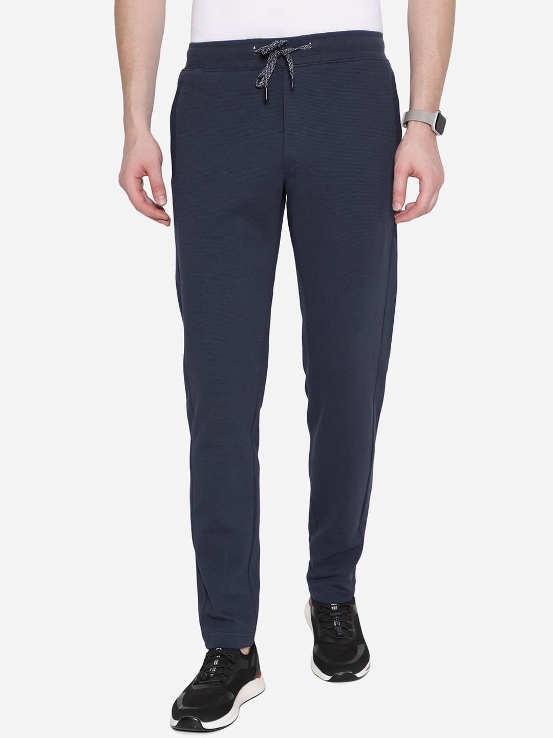 

JADE BLUE Men Navy Blue Solid Slim-Fit Cotton Track Pants