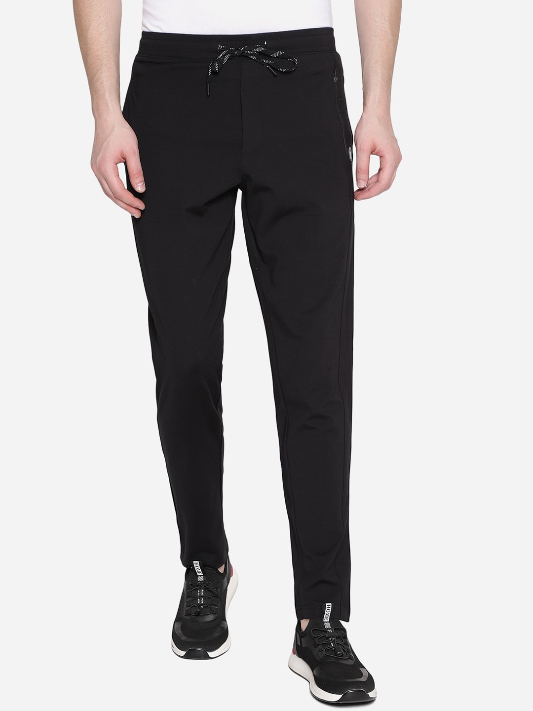 

JADE BLUE Men Black Solid Cotton Track Pants