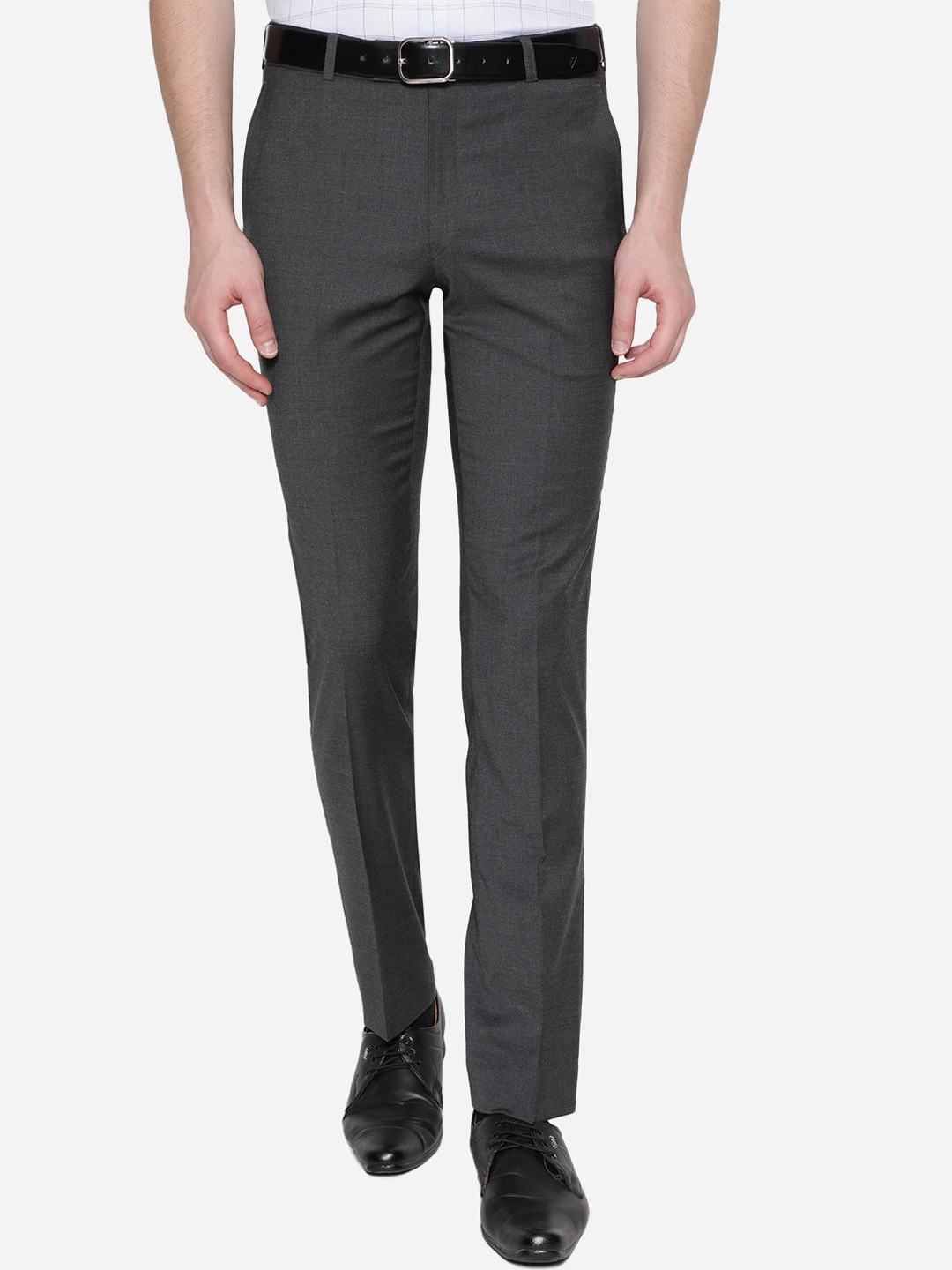 

JADE BLUE Men Grey Slim Fit Trousers