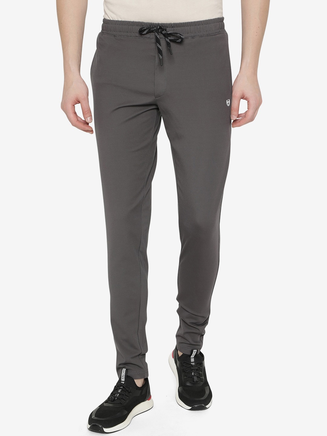 

JADE BLUE Men Grey Solid Slim-Fit Pure Cotton Track Pants