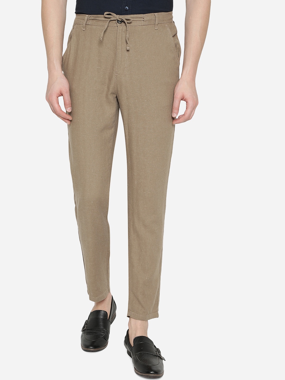 

JADE BLUE Men Brown Solid Slim-Fit Cotton Track Pants
