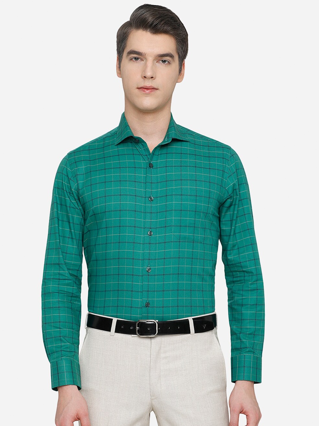 

JADE BLUE Men Green Slim Fit Checked Formal Shirt