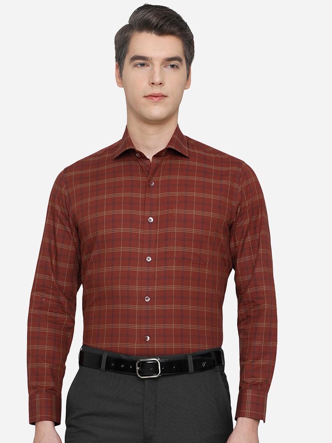 

JADE BLUE Men Maroon Slim Fit Checked Formal Shirt