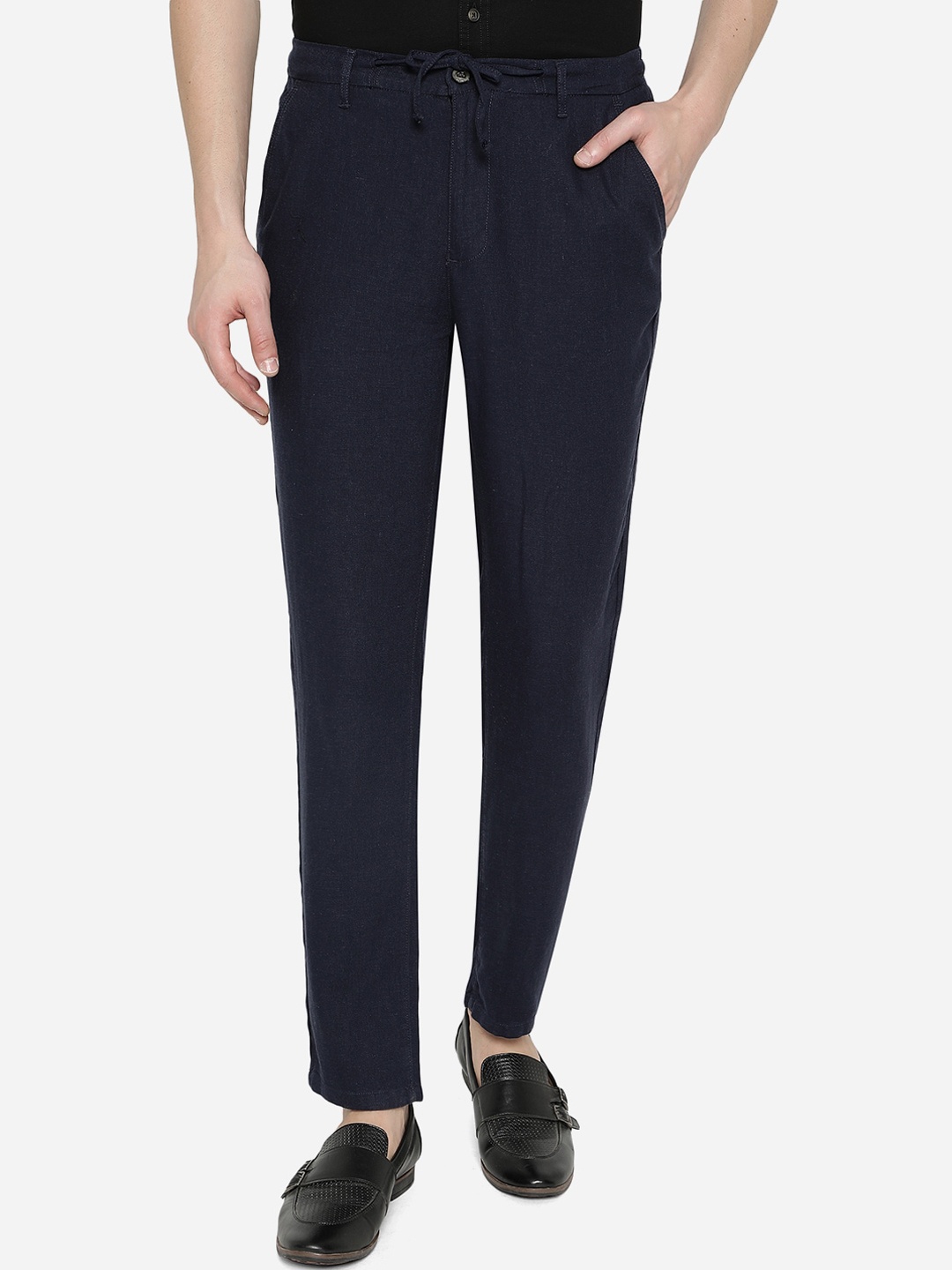 

JADE BLUE Men Navy Blue Slim Fit Cotton Trousers