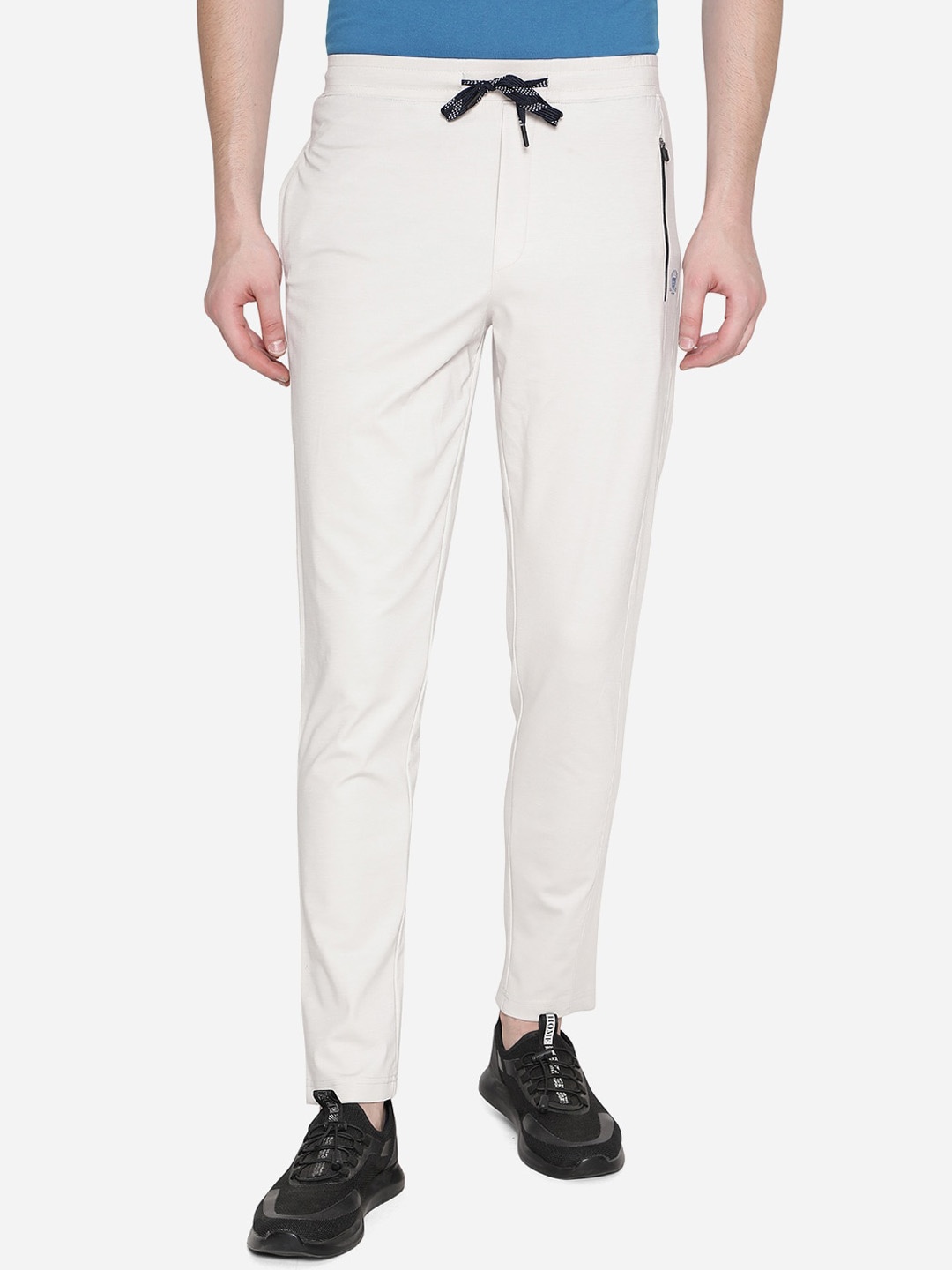 

JADE BLUE Men White Solid Cotton Slim Fit Track Pants