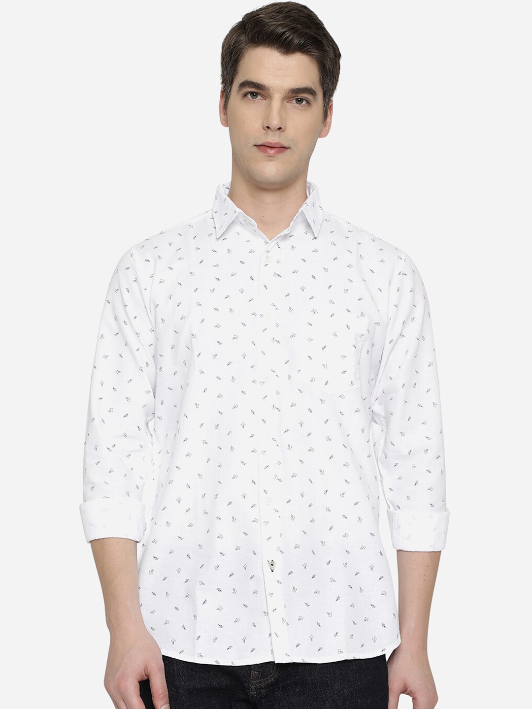 

JADE BLUE Men White Slim Fit Printed Casual Shirt