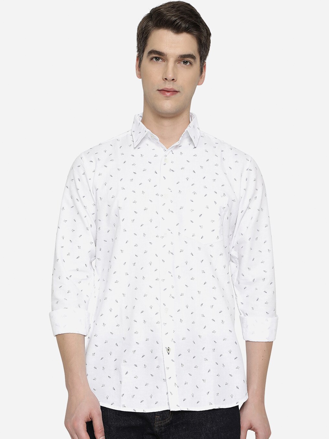 

JADE BLUE Men White Slim Fit Printed Casual Shirt