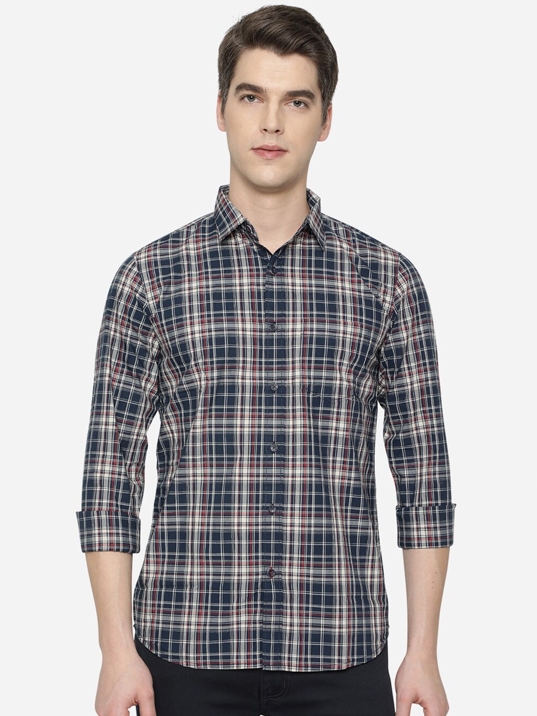 

JADE BLUE Men Blue Slim Fit Tartan Checks Checked Casual Shirt