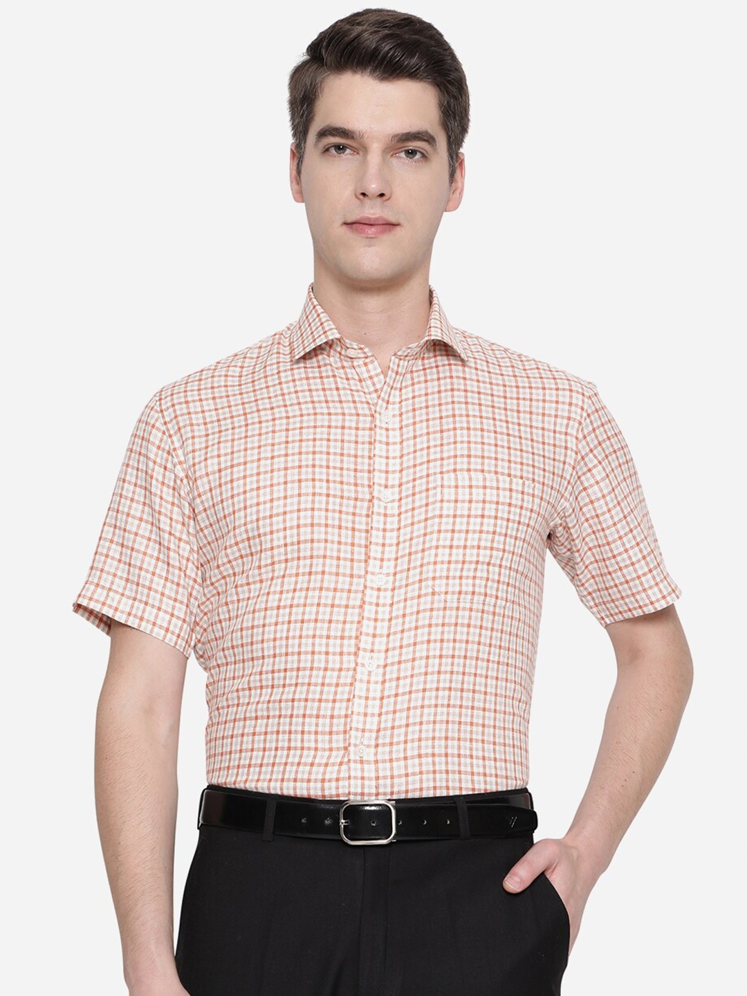 

JADE BLUE Men Rust Grid Tattersall Checks Checked Formal Shirt