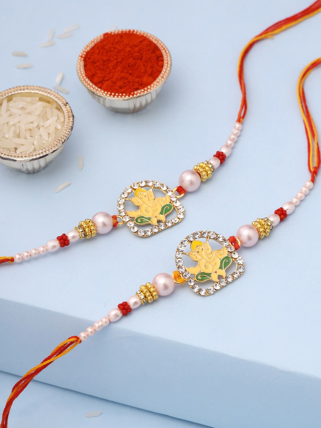 

VIRAASI Men Set Of 2 Gold-Toned Stone-Studded Wraparound Rakhi