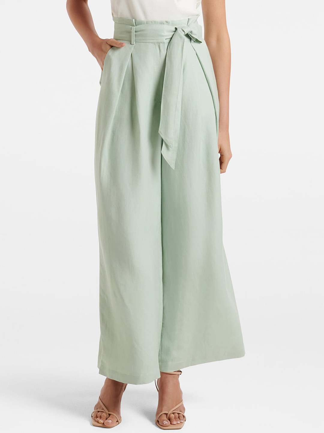 

Forever New Women Green High-Rise Pleated Trousers