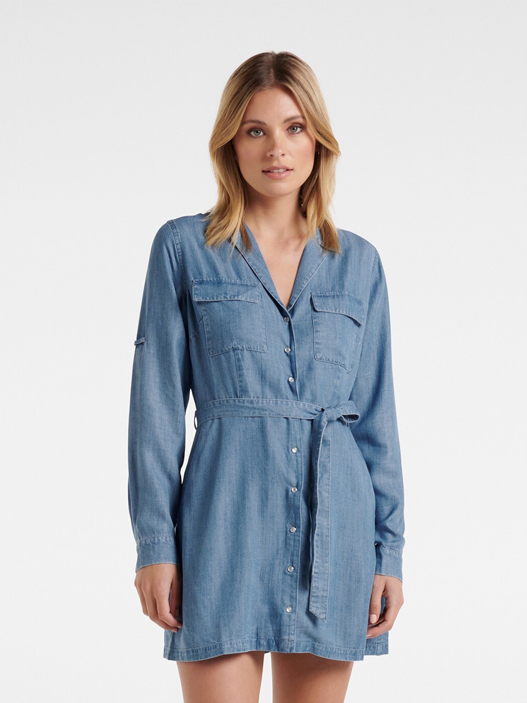 

Forever New Blue Denim Shirt Mini Dress