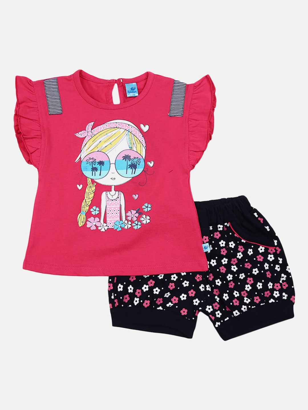 

V-Mart Infants Graphic Printed Pure Cotton Top with Shorts, Fuchsia