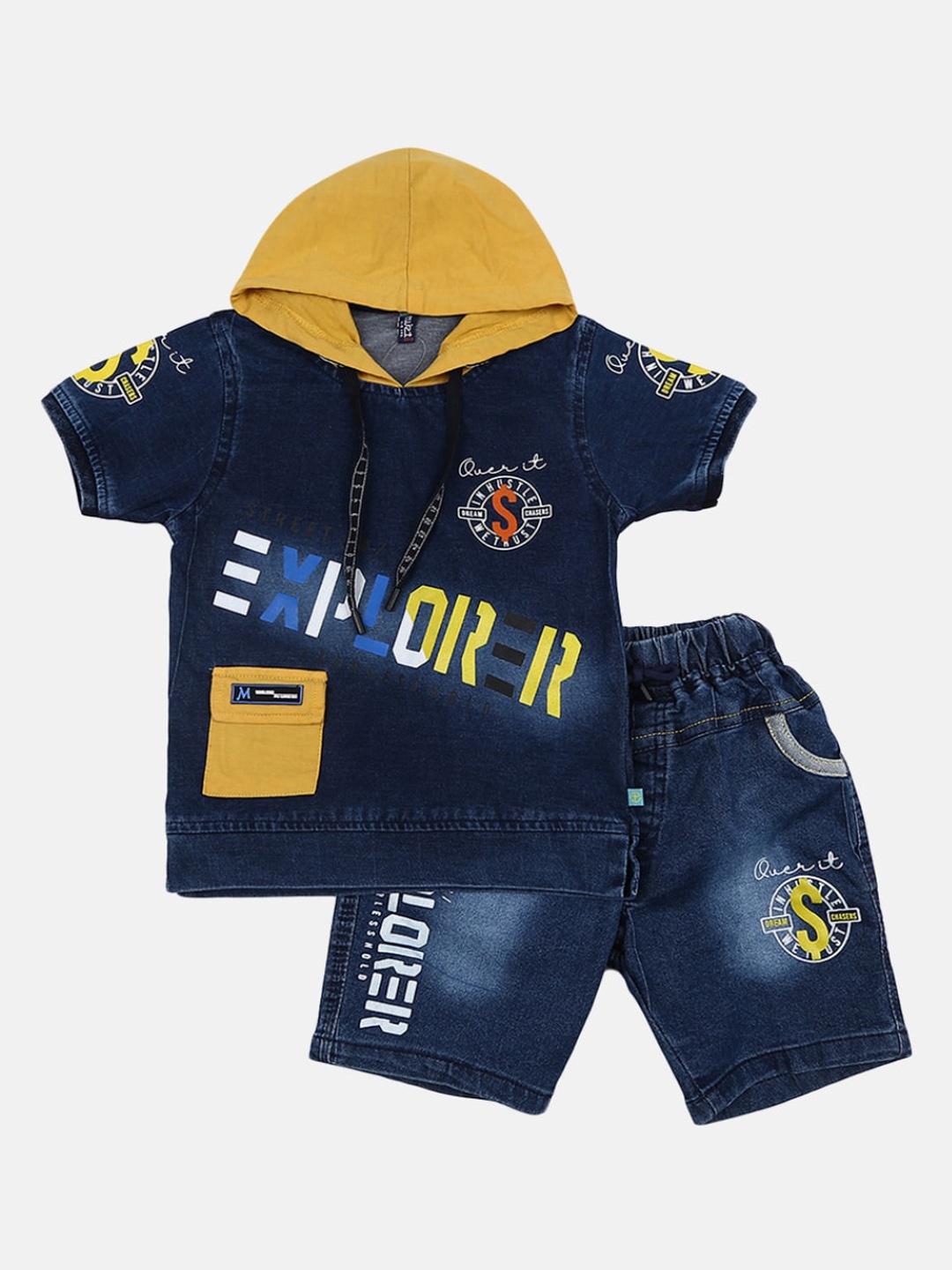 

V-Mart Boys Navy Blue Printed Pure Cotton T-shirt with Shorts