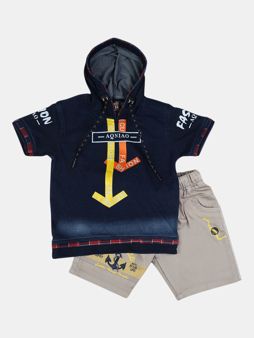 

V-Mart Boys Navy Blue & Grey Printed Pure Cotton T-shirt with Shorts