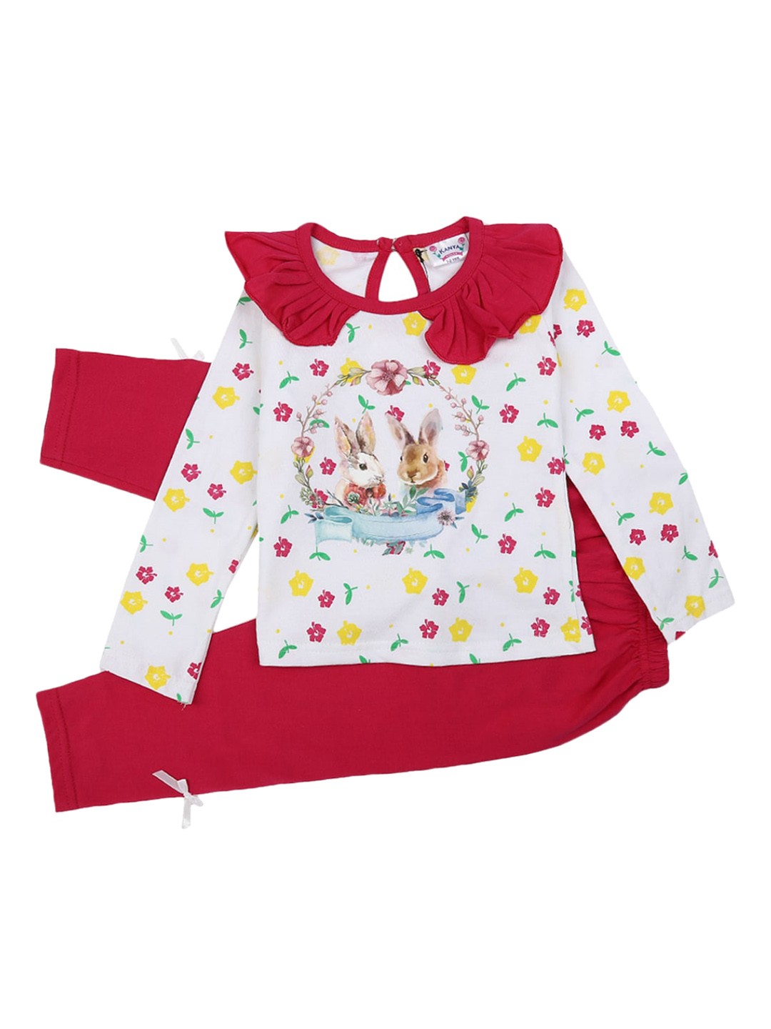 

V-Mart Kids Fuchsia & White Printed Pure Cotton T-shirt with Shorts