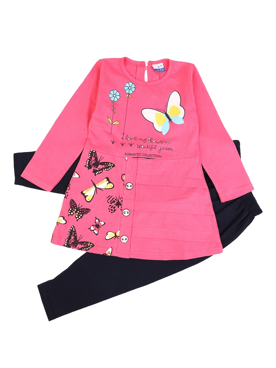 

V-Mart Unisex Kids Pink & Black Printed Top with Leggings