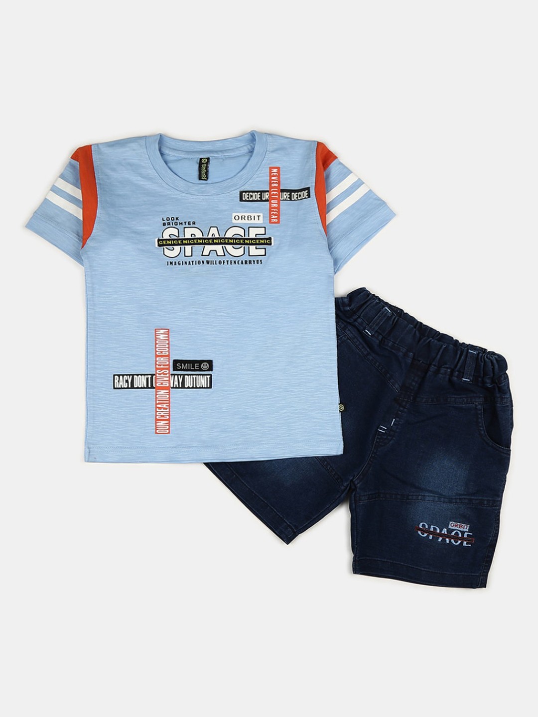 

V-Mart Kids Blue & Navy Blue Printed Pure Cotton T-shirt with Shorts