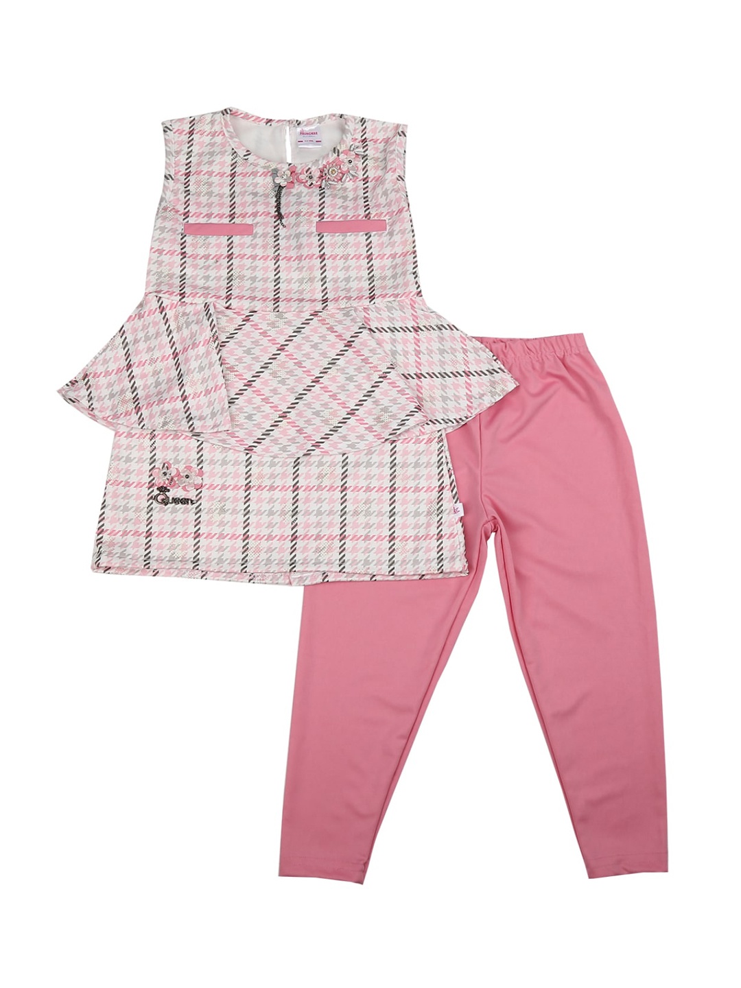 

V-Mart Unisex Kids Off-White & Pink Printed T-shirt with Leggings