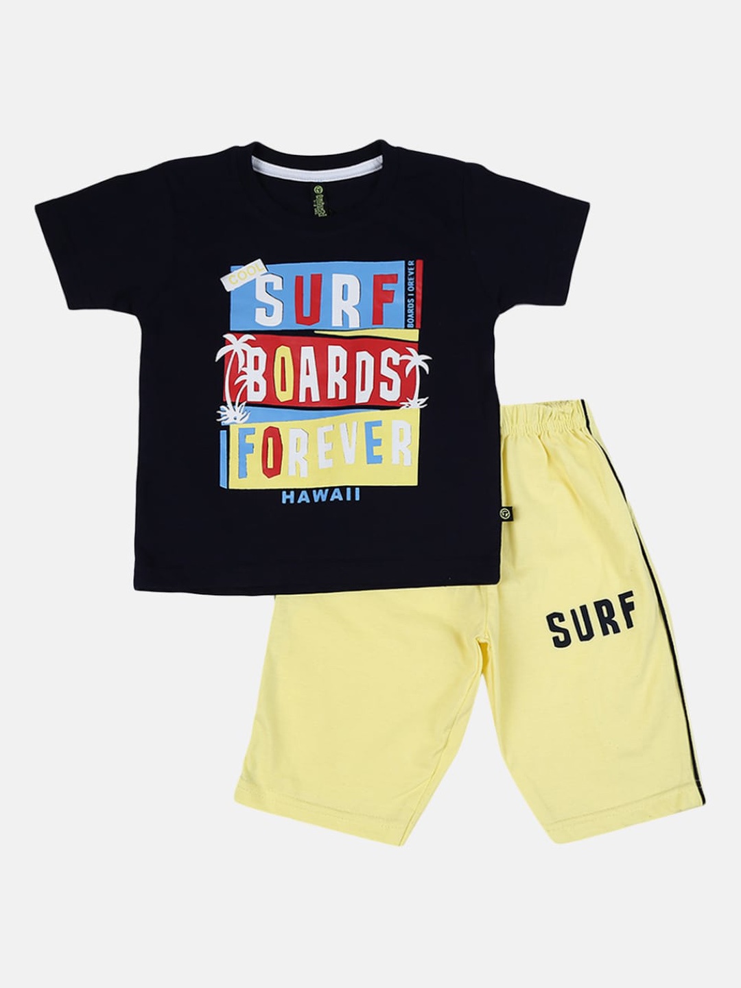 

V-Mart Unisex Kids Navy Blue & Yellow Printed T-shirt with Shorts