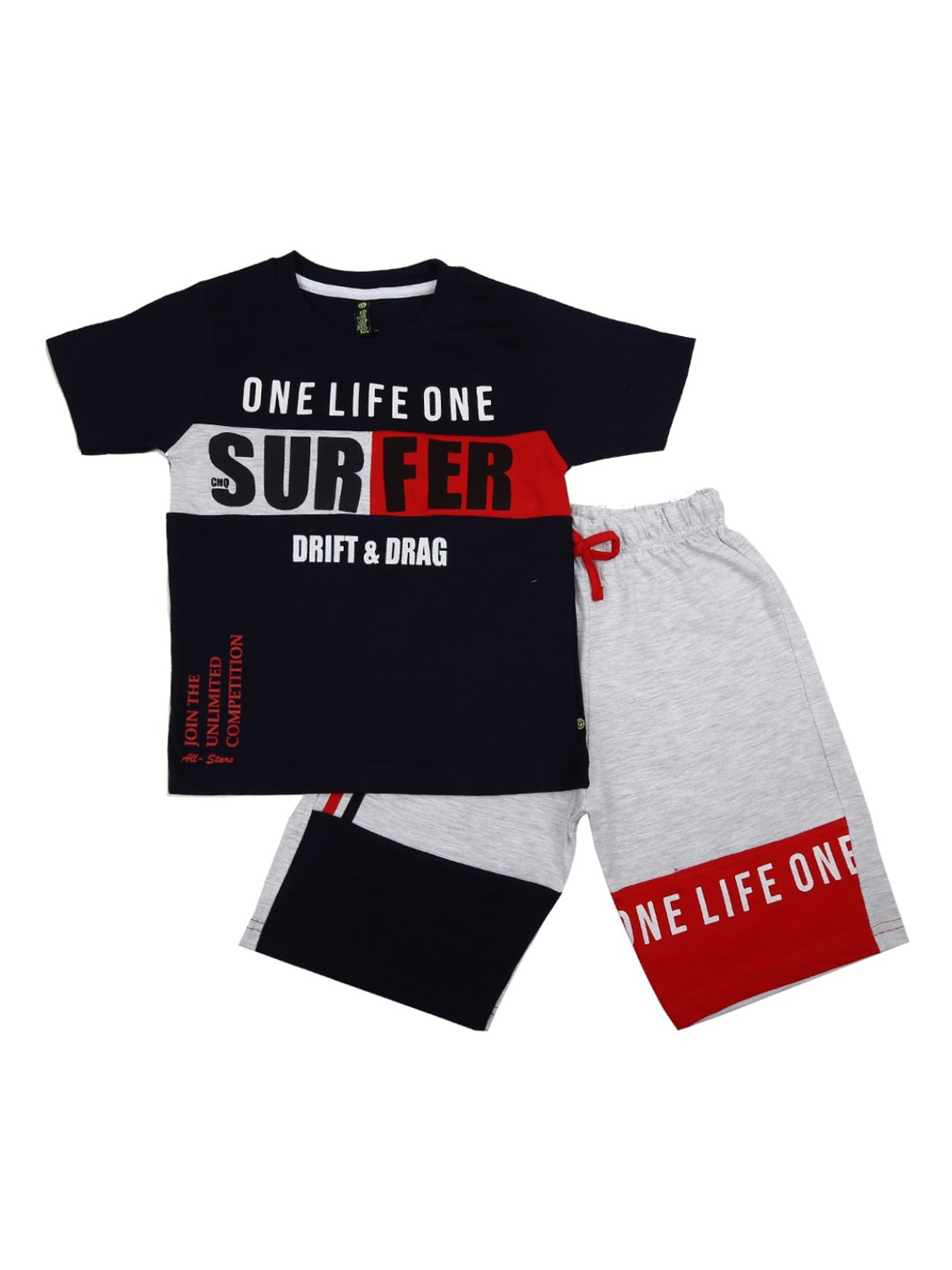 

V-Mart Unisex Kids Navy Blue & Grey Printed T-shirt with Shorts