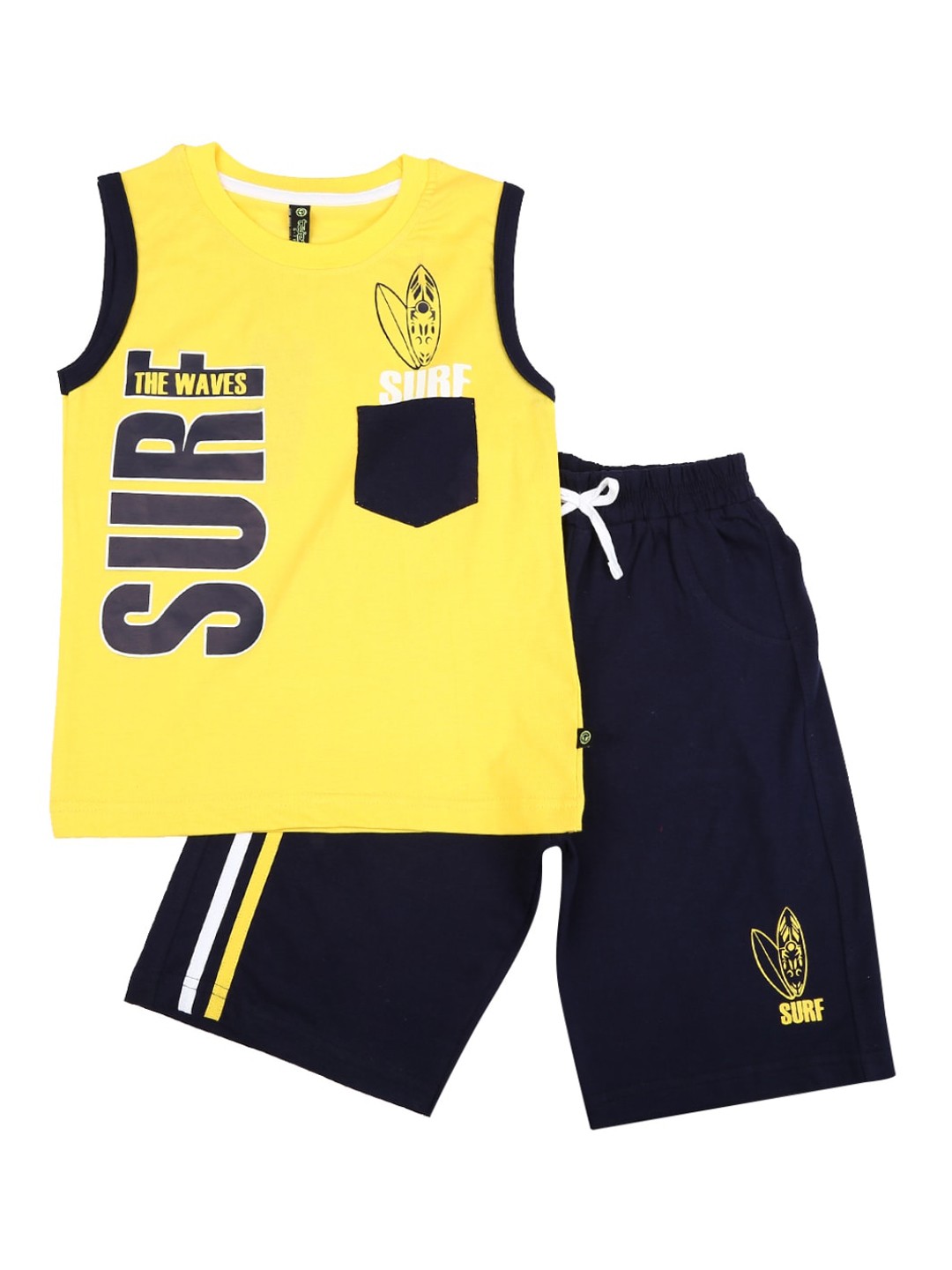 

V-Mart Kids Typography Printed Pure Cotton T-shirt with Shorts, Yellow