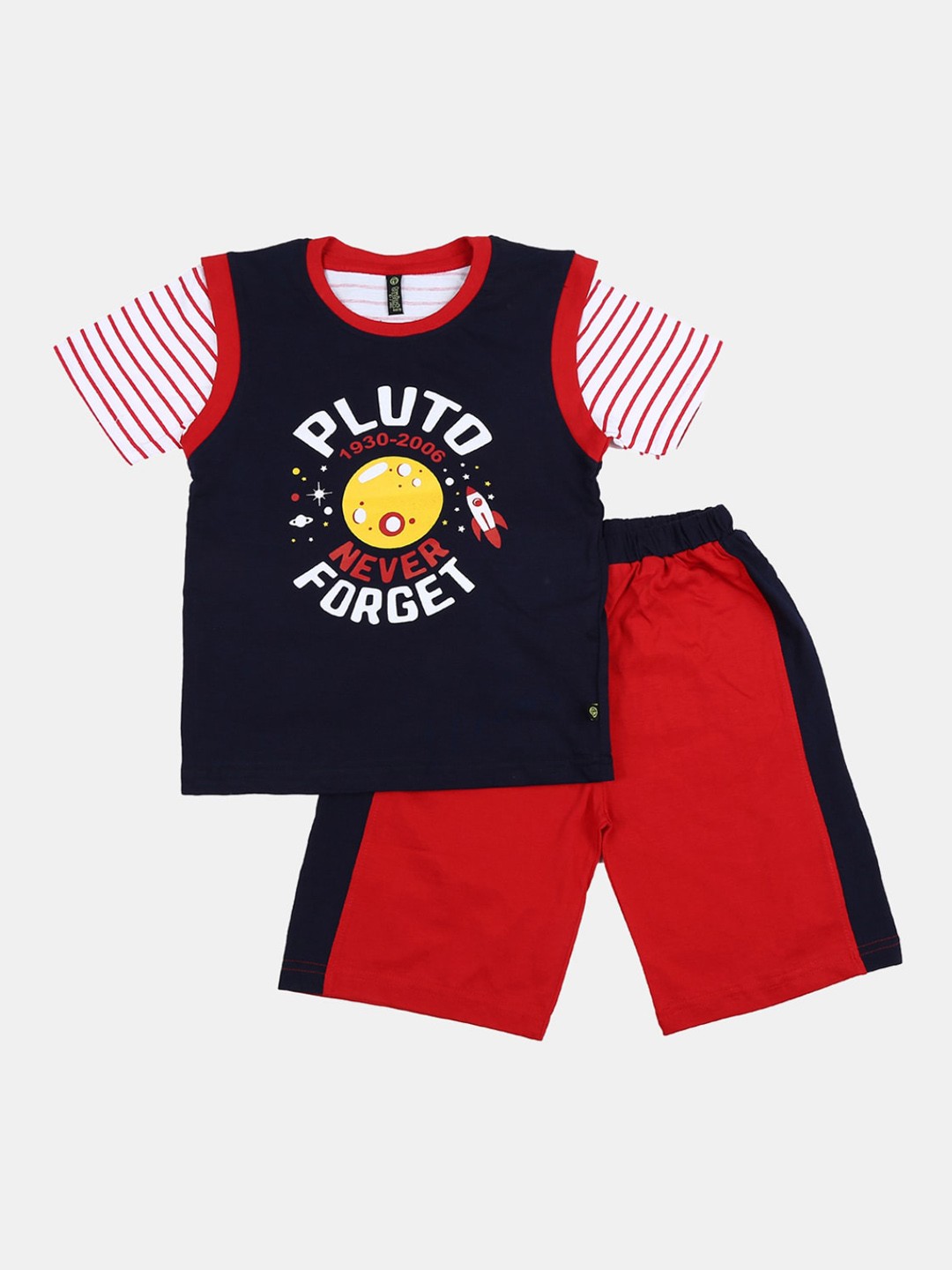 

V-Mart Boys Navy Blue & Red Printed Cotton T-shirt with Shorts