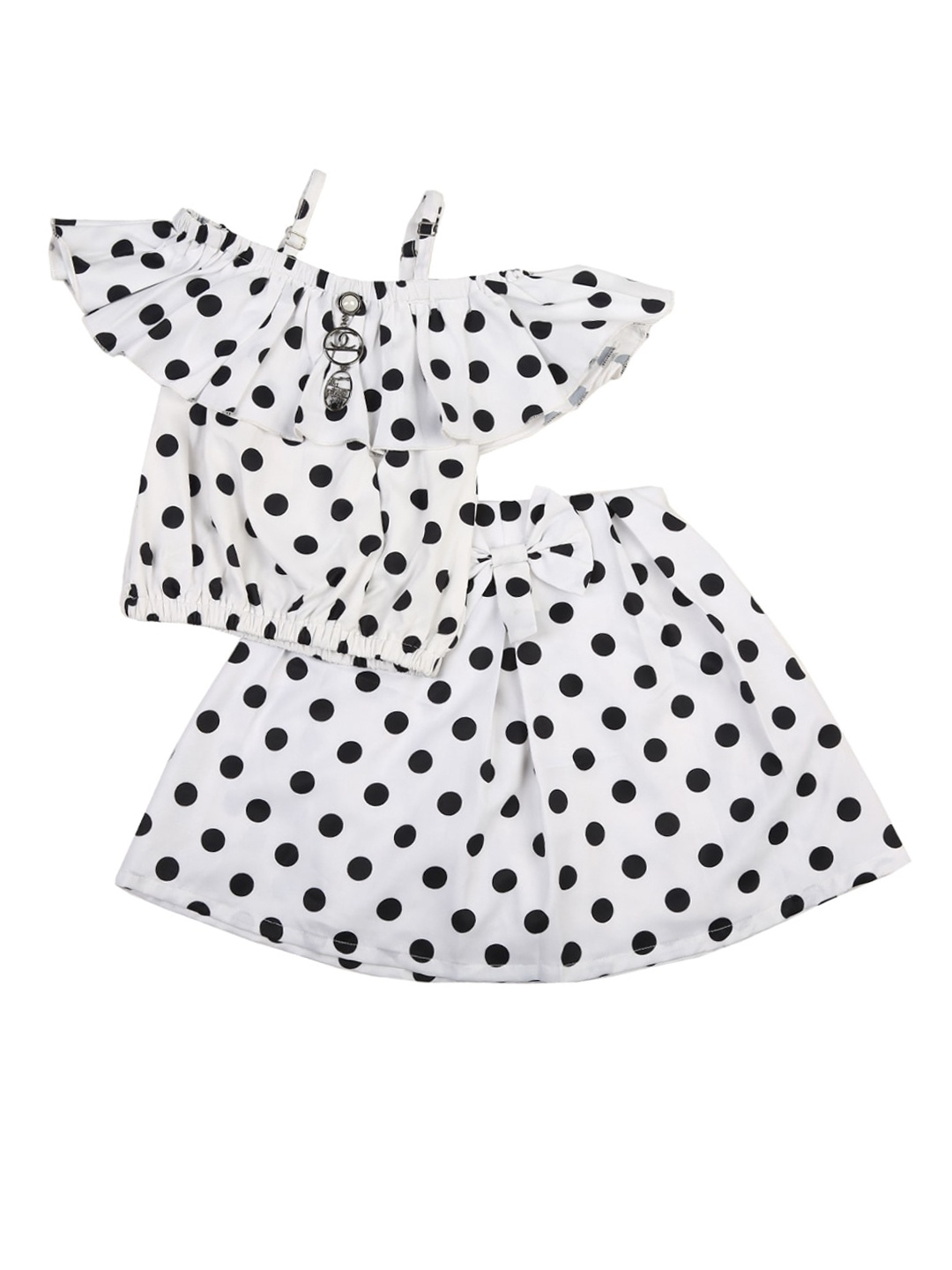 

V-Mart Unisex Kids White & Black Printed Top with Skirt