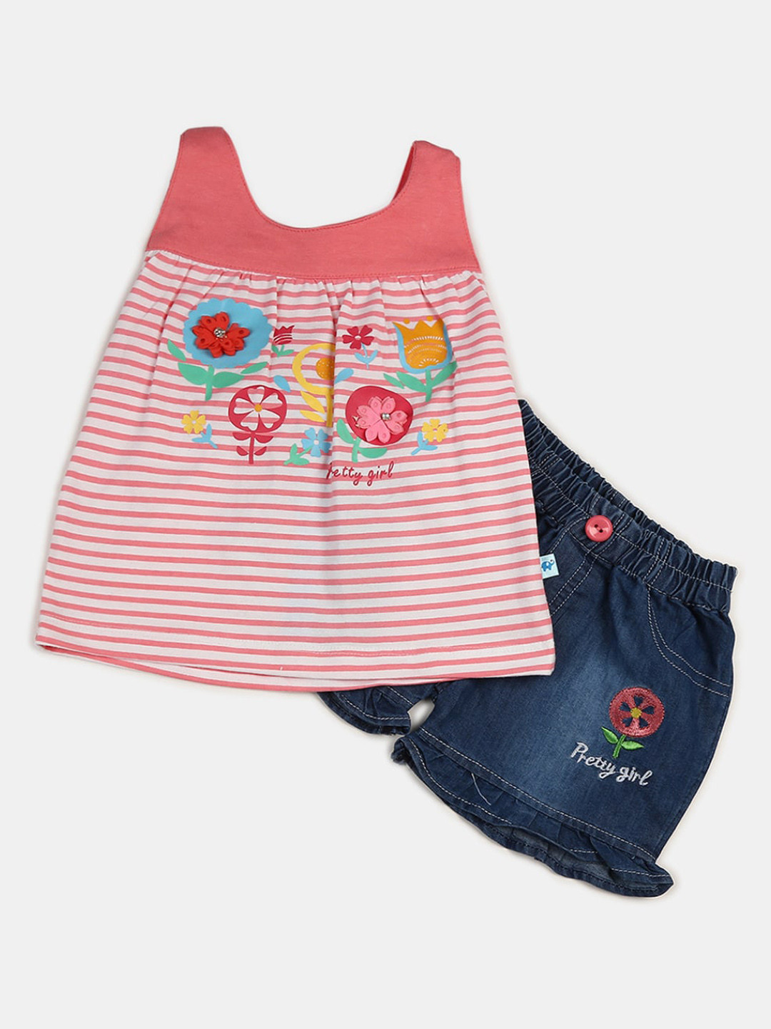 

V-Mart Infants Printed Pure Cotton Top with Shorts, White