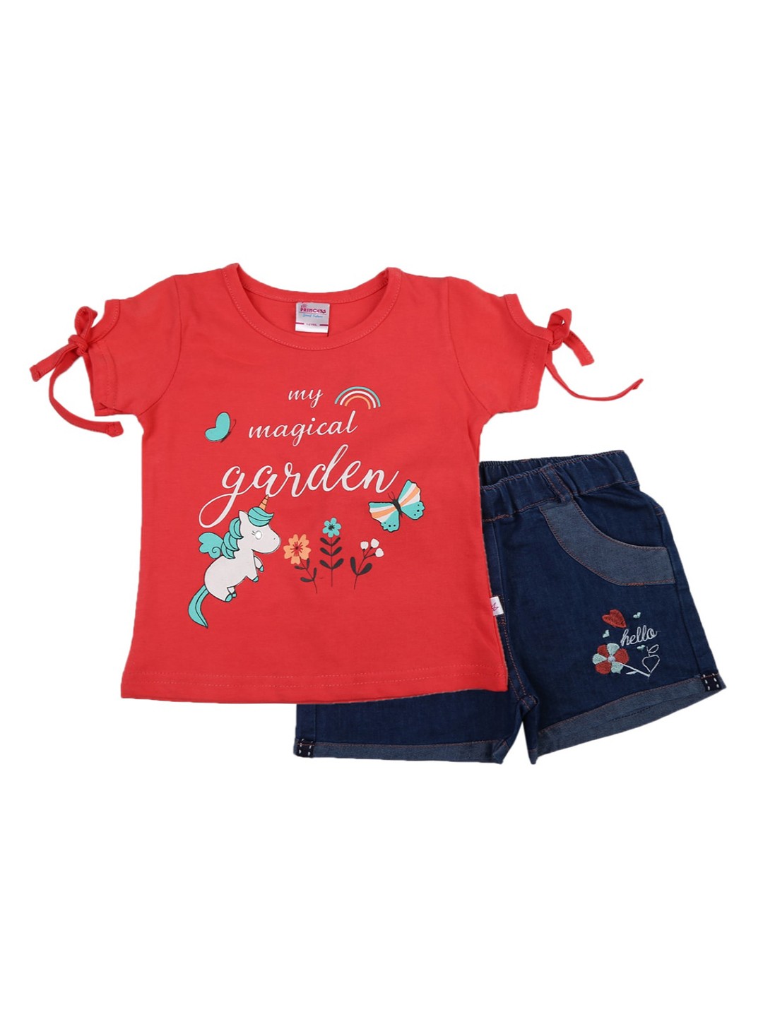 

V-Mart Kids Typography Printed Pure Cotton Top with Shorts, Red