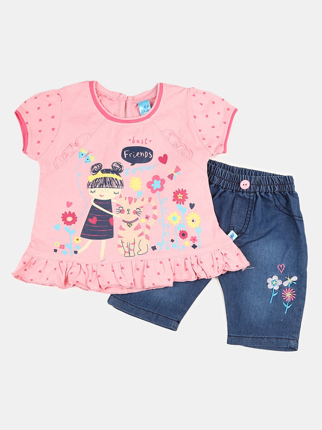 

V-Mart Kids Pink & Navy Blue Printed Top with Shorts