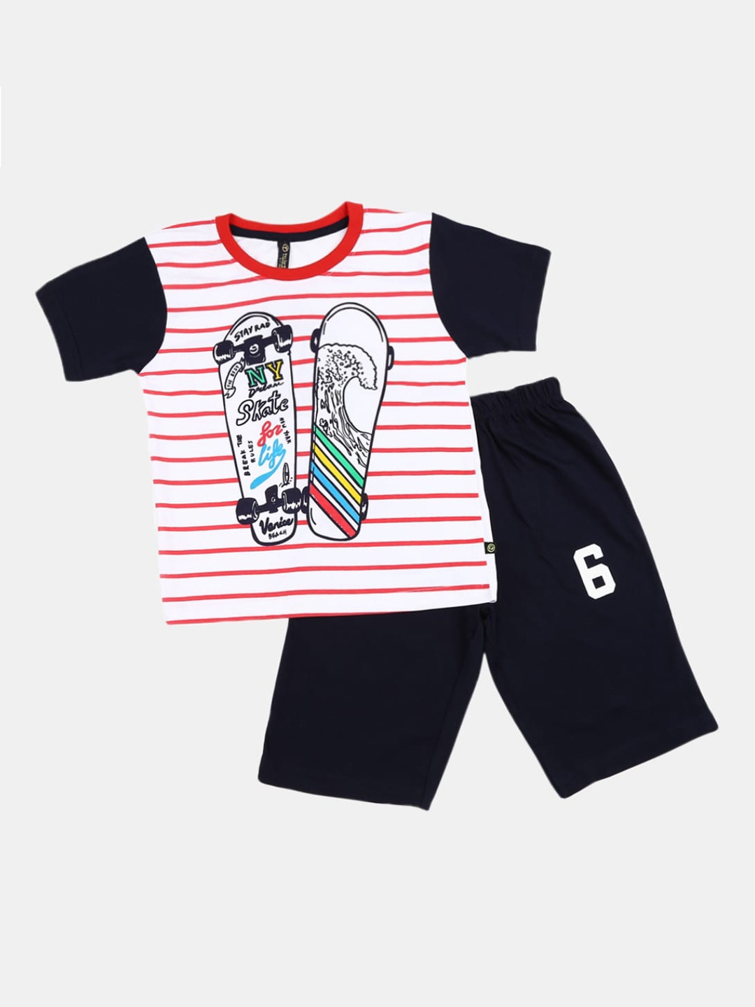 

V-Mart Boys White & Black Printed Cotton T-shirt with Shorts